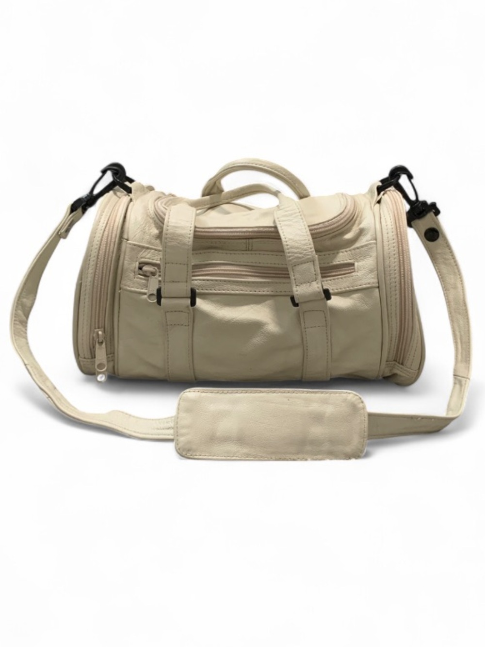 Vintage Cream Genuine Leather Convertible Travel Satchel
